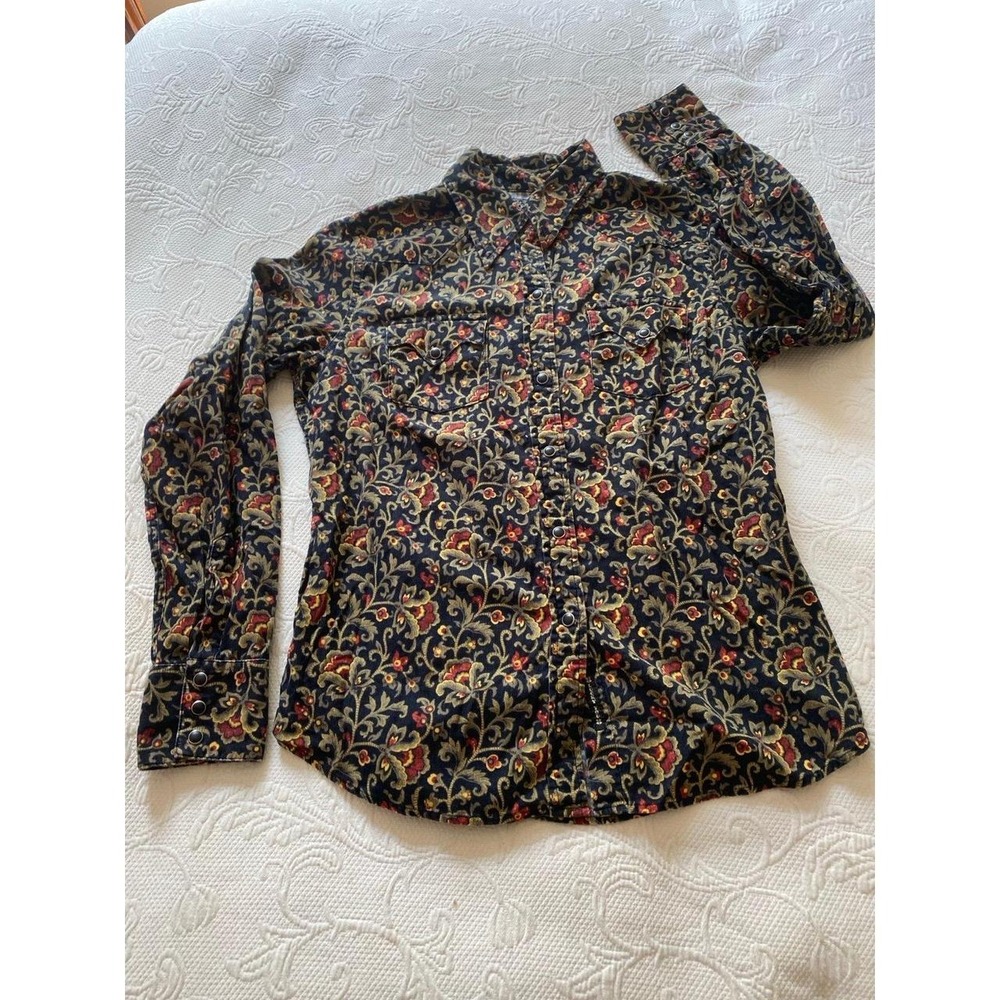 Lucky Brand Black Pearl Snap long sleeve floral button-down shirt XL